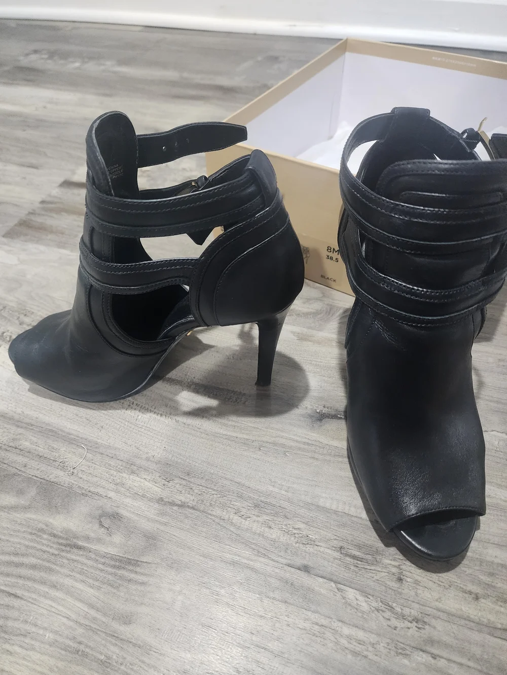 Michael Kors Black Leather Cutout Stiletto Ankle Boots